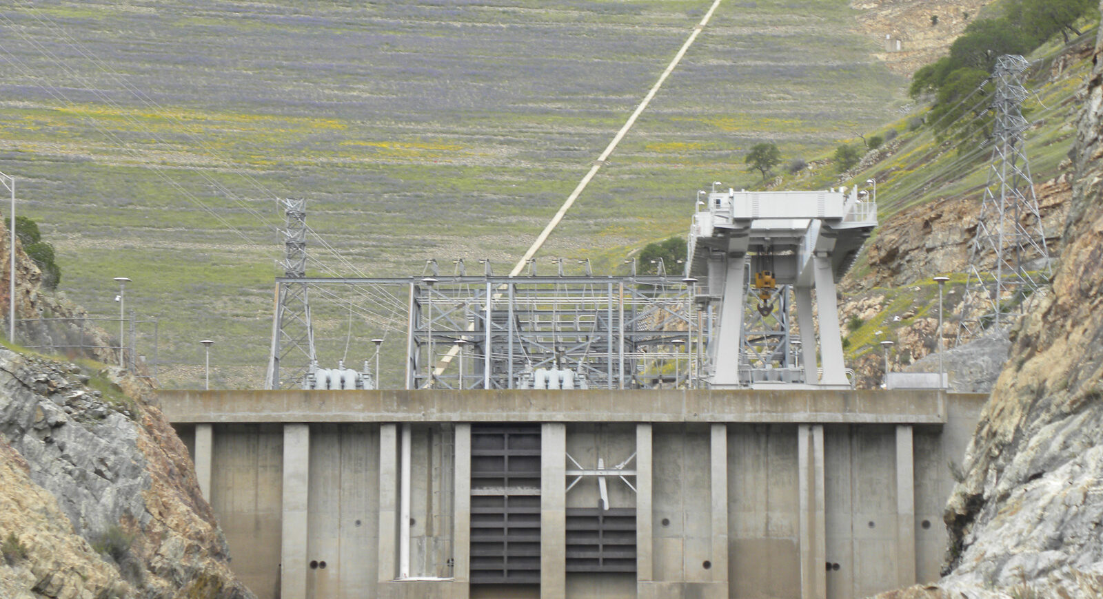 Water level view of Don Pedro powerhouse