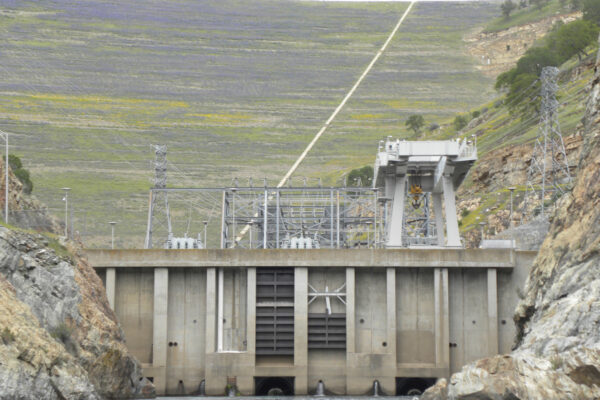 Water level view of Don Pedro powerhouse