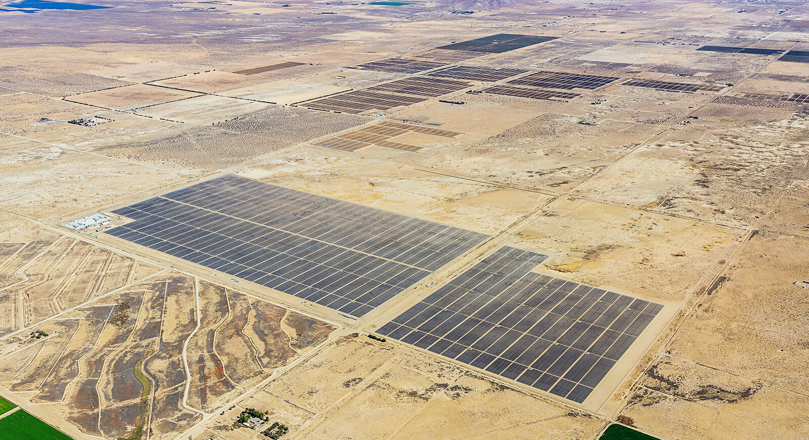 Aerial view of solar panels on the plain