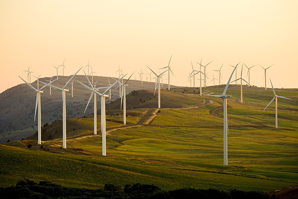 Wind turbines at dusk