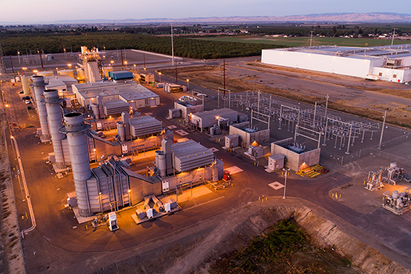 Almond Power Plant from above at sunset
