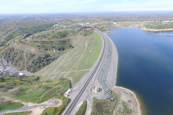 Aerial view of dam and reservoir