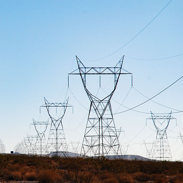 High-voltage electrical power lines in California, USA.